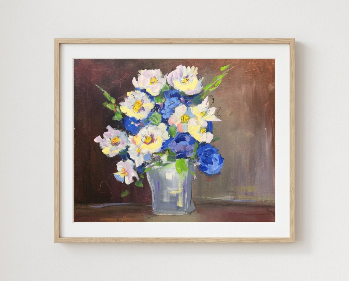 Blue and White Still Life, Acrylic on canvas, 16 × 20 in