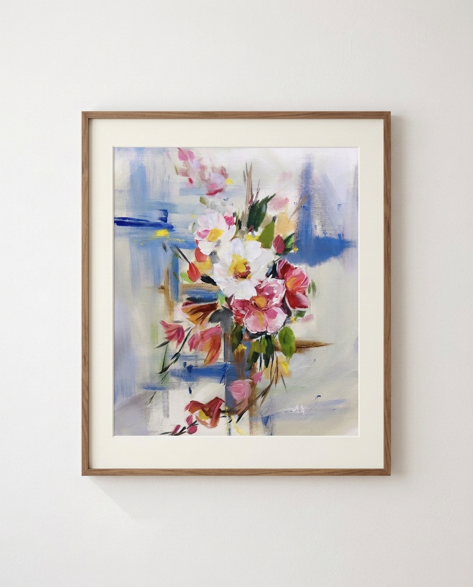 Blue Hour Blooms, Acrylic on canvas, 24 × 30 in