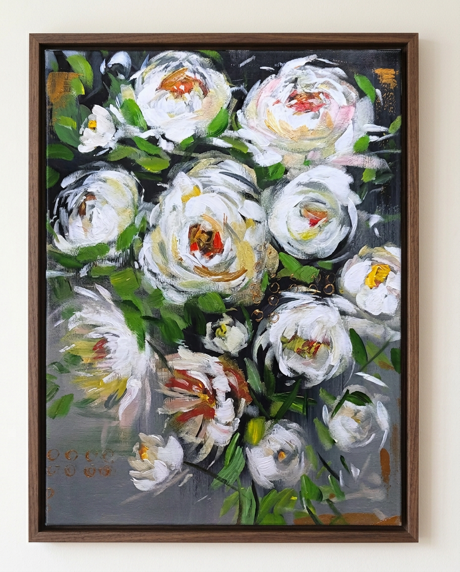 Gilded Blooms, Acrylic on canvas, 24 × 30 in