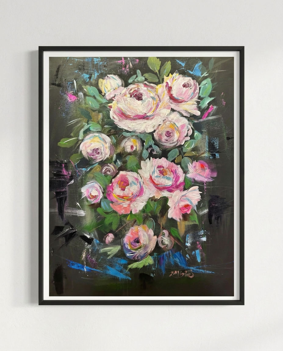 Midnight Bloom, Acrylic on canvas, 24 × 30 in